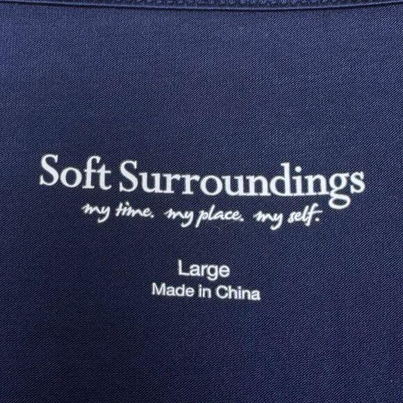 Soft Surroundings Satin Jersey Knit Tunic Blouse Size L Navy Blue Modest Preppy - Picture 8 of 9